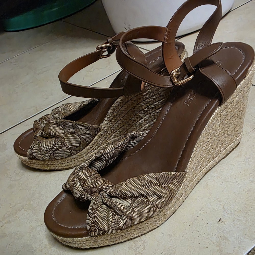 Coach Brown Patterned Wedge Heels